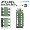 MUKOKO Half Gallon/64 oz Glass Water Bottles with Straw and Lid,Motivational Water Jug with Time Marker Reminder and Silicone Sleeve,100% Leakproof BPA Free Fitness Sports Large Bottle-Olive view 2