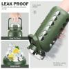 MUKOKO Half Gallon/64 oz Glass Water Bottles with Straw and Lid,Motivational Water Jug with Time Marker Reminder and Silicone Sleeve,100% Leakproof BPA Free Fitness Sports Large Bottle-Olive view 4