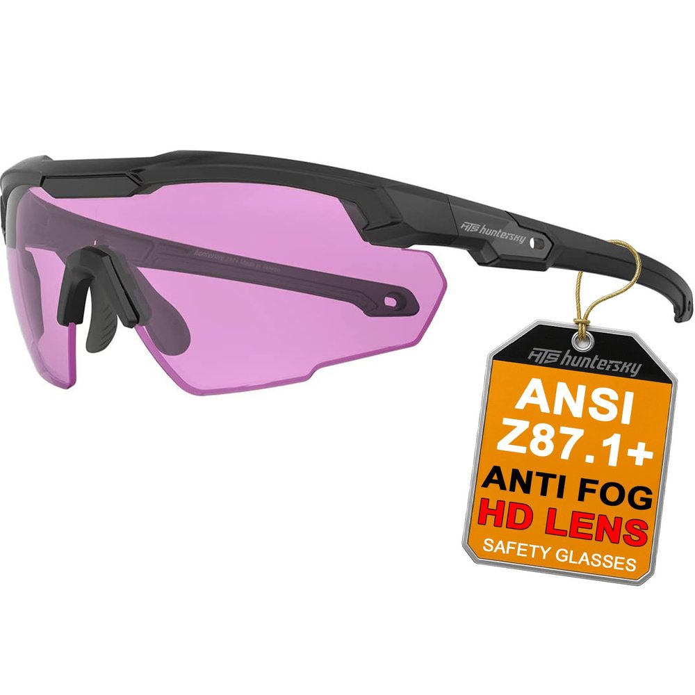 HTS HUNTERSKY S57 Purple Lens Ballistic Tactical Shooting Glasses ANSI Z87+ UV400 Anti-Fog Eyewear for Airsoft Range Security and Outdoor Sports, for Men and Women