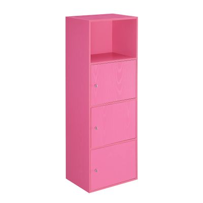 Convenience Concepts Xtra Storage Three-Door Cabinet with Shelf in Pink Wood Finish