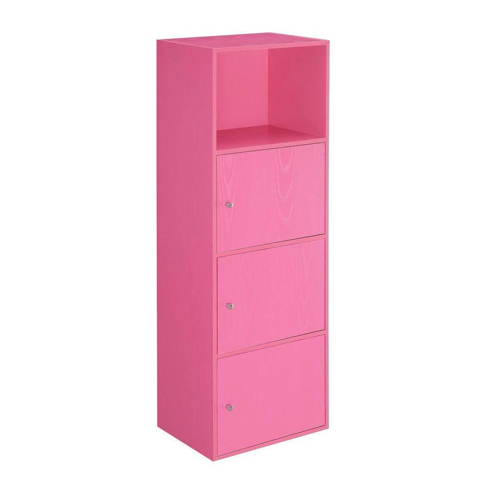 Convenience Concepts Xtra Storage Three-Door Cabinet with Shelf in Pink Wood Finish