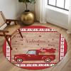 Valentine's Day Round Area Rug 6 Feet Happy Truck with Love on Rustic Wooden Grain Non Slip and Washable Cute Circle Carpets Nursery Rug for Indoor Kids Baby Bedroom Living Room Entryway Home Decor view 3