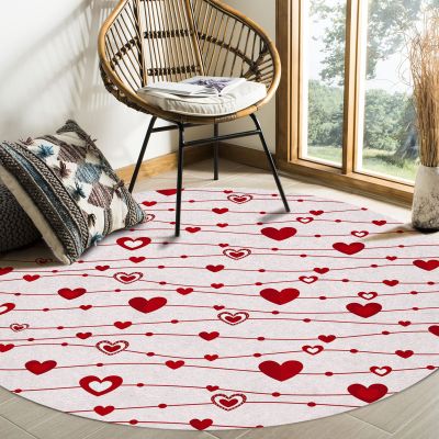 Valentine's Day Round Area Rug 6 Feet Red Love Heart Romantic Pink Non Slip and Washable Cute Circle Carpets Nursery Rug for Indoor Kids Baby Bedroom Living Room Entryway Home Decor
