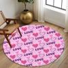 Valentine's Day Round Area Rug 6 Feet Valentines Day Love Heart Pink Purple Non Slip and Washable Cute Circle Carpets Nursery Rug for Indoor Kids Baby Bedroom Living Room Entryway Home Decor view 3