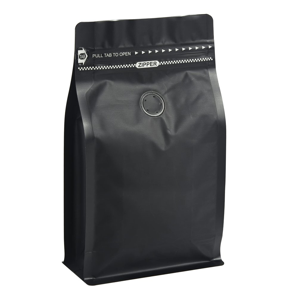 50 Count LB Black Color Foil Coffee Bags - High Barrier Aluminum Foil - Flat Bottom Coffee Pouches with Degassing Valve, Food Storage Bags with Rsealable Zipper & Easy Open Tape (Pack of 50,