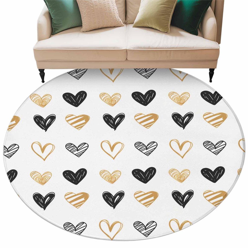Valentine's Day Round Area Rug 6 Feet Hand-Painted Love Heart Pattern Non Slip and Washable Cute Circle Carpets Nursery Rug for Indoor Kids Baby Bedroom Living Room Entryway Home Decor