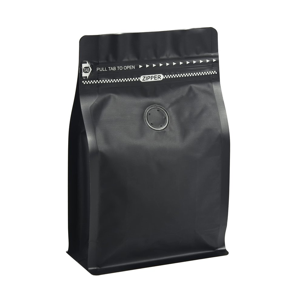 100 Count  LB Black Color Foil Coffee Bags with Degassing Valve, High Barrier Aluminum Foil - Flat Bottom Coffee Pouches, Food Storage Bags with Rsealable Zipper & Easy Open Tape (Pack of 100,