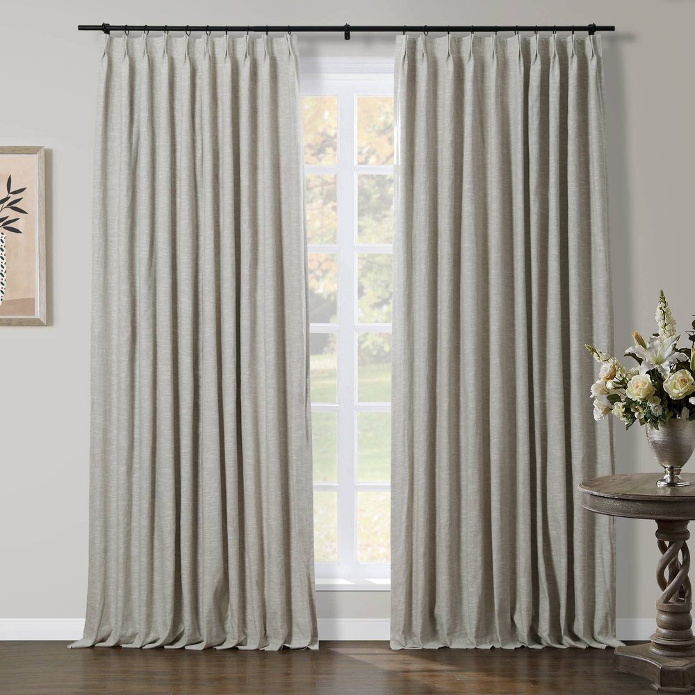 TWOPAGES Pinch Pleat Drape Premium Linen Cotton Curtain Window Treatment for Living Room Dining Room, Light Filtering Drape Airy Curtain (Oatmeal, 100W x 96L Inches, 1 Panel)