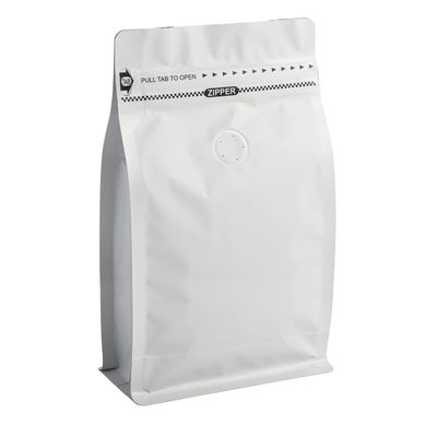 12oz 50pcs High Barrier Wihite Coffee Bags with Aluminum Foil Liner, Resealable Coffee Pouches with Degassing Valve, Ziplock Food Storage Bags with Pull Tape, 12oz/0.75lb/340gram, Pack of 50