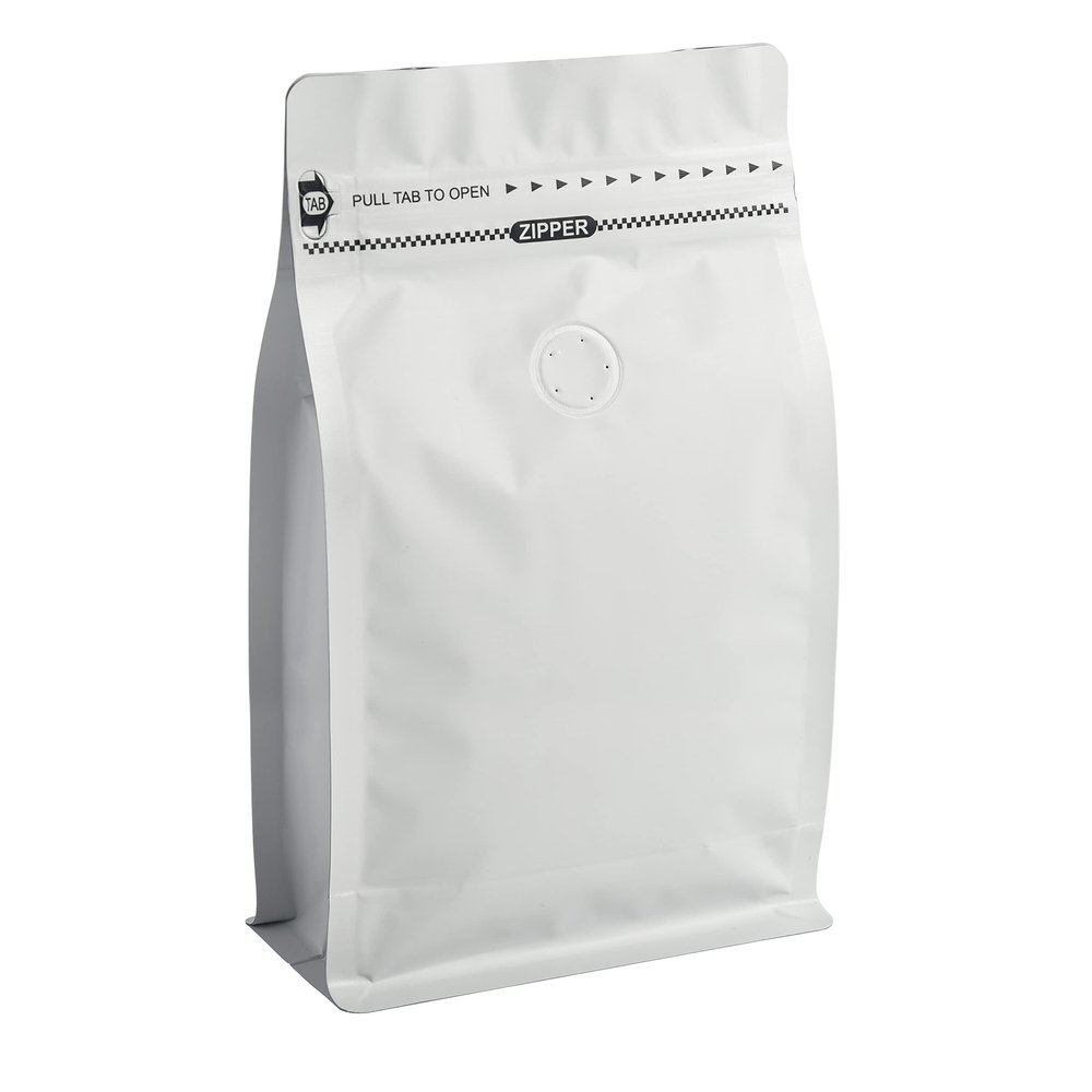 12oz 50pcs High Barrier Wihite Coffee Bags with Aluminum Foil Liner, Resealable Coffee Pouches with Degassing Valve, Ziplock Food Storage Bags with Pull Tape, 12oz/0.75lb/340gram, Pack of 50