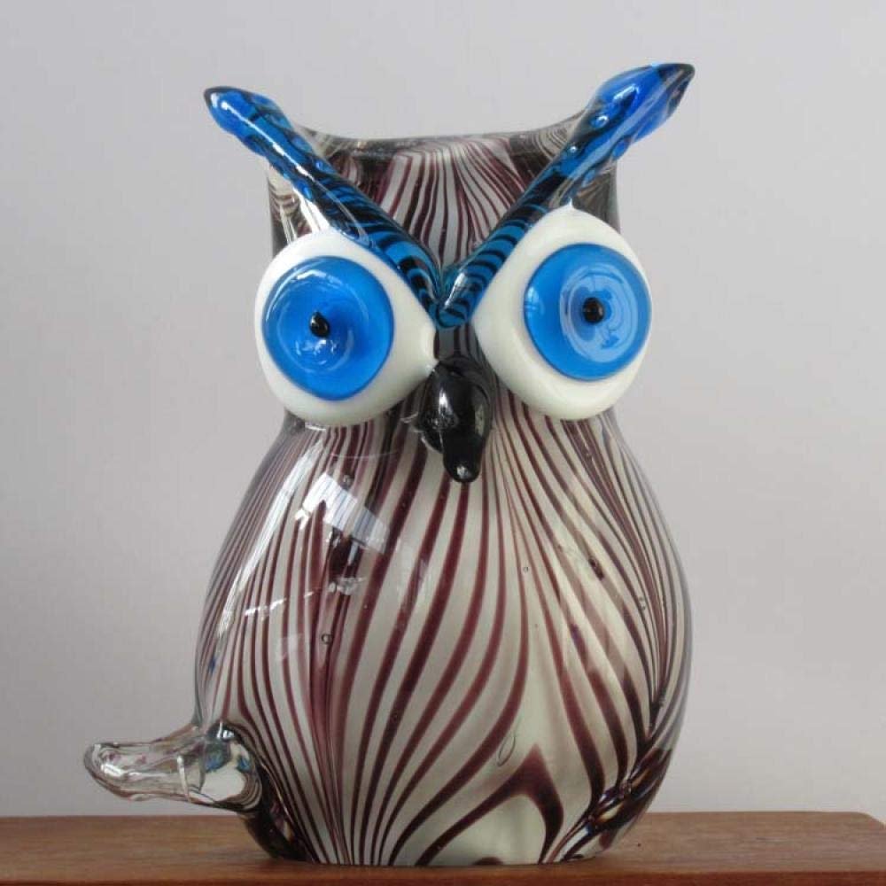 LQX Sculpture Tabletop Crafts Figurines Collectible Prop Glassstatue Statue Sculpture Statues Handmade Colored Glass Hollow Owl Glass Crafts Animal Ornament Gift