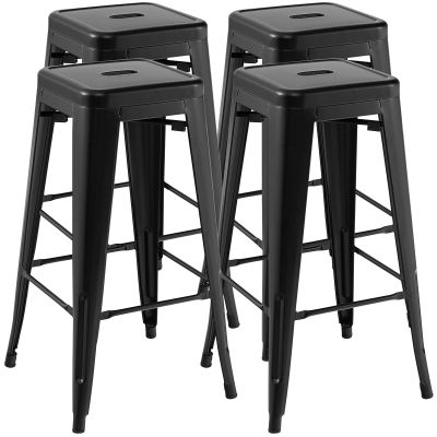 COSTWAY Bar Stools Set of 4, 30 Bar Height Metal Stools with Rubber Footpads & Handling Hole, X-Shaped Reinforced Design, Stackable Stools, for Kitchen, Dining Room, Pub (Black, 30)