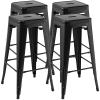 COSTWAY Bar Stools Set of 4, 30 Bar Height Metal Stools with Rubber Footpads & Handling Hole, X-Shaped Reinforced Design, Stackable Stools, for Kitchen, Dining Room, Pub (Black, 30) view 1