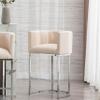 RIVOVA Contemporary Cream Linen Bar Stool, 29" Upholstered Fabric Counter Height Barstool Kitchen Counter Island Stool with Screwed Together Chrome Finish Base view 1