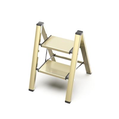 GameGem 2 Step Ladder, Aluminum Folding Step Stool with Anti-Slip Sturdy and Wide Pedal, Lightweight Portable Multi-Use Stepladder for Home and Kitchen Use Space Saving, Gold, 330 lbs