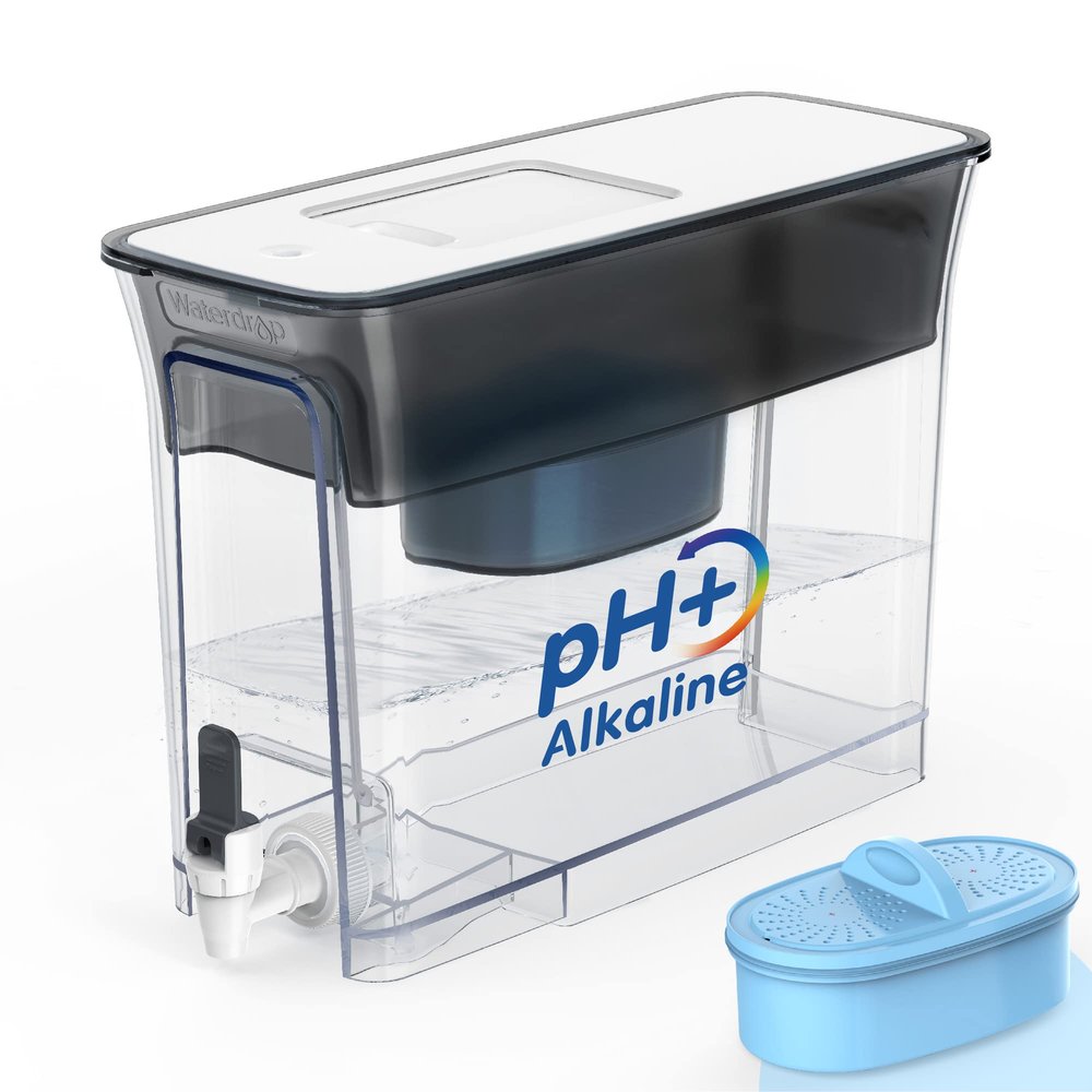 Waterdrop Slim Alkaline Water Filter Dispenser, Large 35-Cup, Up to PH 9.5, Healthy, Clean & Toxin-Free Mineralized Alkaline Water, 100-Gallon, BPA Free, Black (1 Filter Included)