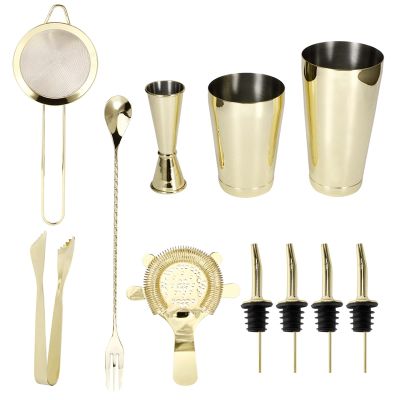 11Pcs/Set Stainless Steel Wine Drink Mixer Martini Shaker Jigger Strainer Mixer Spoon Liquor Pourer Bartender Tools for Home Bar Club,Cocktail Shaker Set Bartender Kit, Cocktail Shaker Cocktail