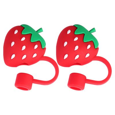 2pcs Silicone Straw Covers Cap For Tumblers, Food Grade Silicone Straw Toppers, Reusable Straw Caps Covers (Strawberry)