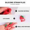 2pcs Silicone Straw Covers Cap For Tumblers, Food Grade Silicone Straw Toppers, Reusable Straw Caps Covers (Strawberry) view 4