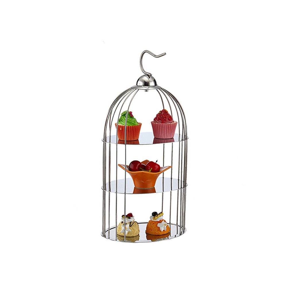 3 Tier Dessert Stand with Hooks, Metal Food Stand Cupcake Holders, Reusable Pastry Serving Stand for Afternoon Tea Party Family Gathering(Size:22 * 40cm,Color:Silver)