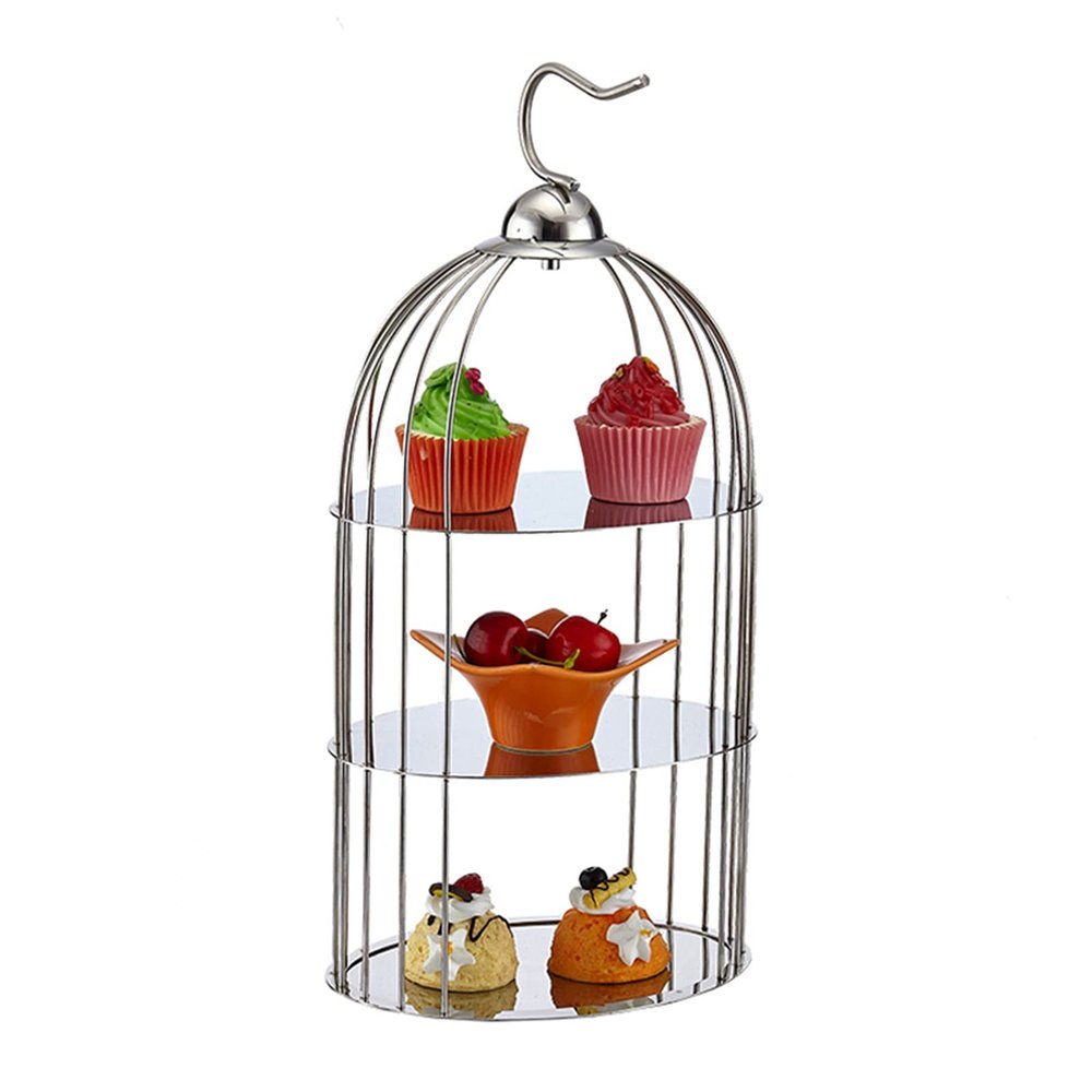 3 Tier Dessert Stand with Hooks, Metal Food Stand Cupcake Holders, Reusable Pastry Serving Stand for Afternoon Tea Party Family Gathering(Size:30 * 63cm,Color:Silver)