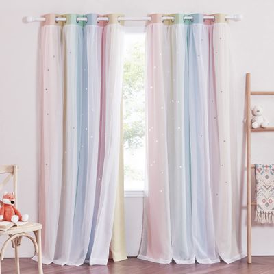 NICETOWN Star Blackout Curtains for Kids Rooms Girl Princess Double Layer Curtains for Daughter Bedroom Window/Thanksgiving (W52 x L84 inches, Pink Yellow Green Blue, 1 Pair)