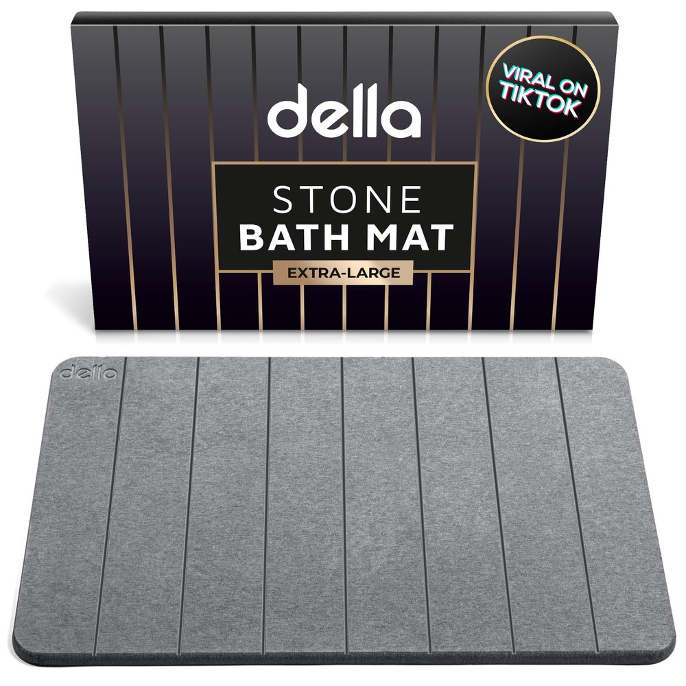 della Premium Stone Bath Mat - Luxurious Quick Drying Diatomite Bathstone for Bathroom Floor - Modern Super Absorbent Diatomaceous Earth Shower Mat, Water Absorbent Bathmat ([Extra-Large] Stripes)