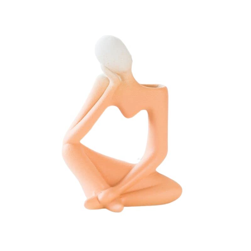 HOAZIACEHN Thinker Statue Ceramic Vase, Retro Ceramic Thinker Style Abstract Sculpture, Modern Office Table Shelf Decor Aesthetic for Centerpieces Bedroom Kitchen Living Room Wedding Office (C)