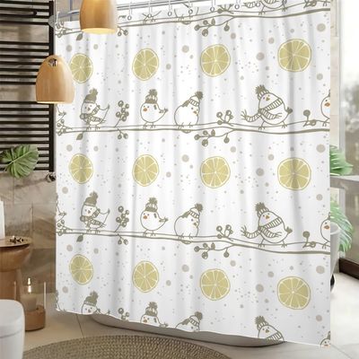 Yeele Winter Shower Curtains Cartoon Birds Bathroom Shower Curtains Snowman Bird with Branches Shower Curtain Waterproof Fabric Lemon Bathroom Curtains Kids Shower Curtain Decor with Hooks,66"x72"