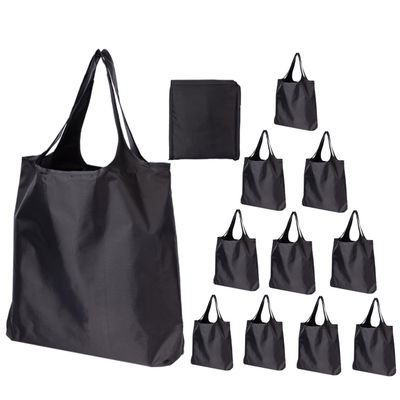 Reusable Grocery Bags with Handles 45LBS Waterproof Ripstop 10 Pack Reusable Shopping Bags Foldable Washable Lightweight Kitchen Grocery Tote Bag, Lightweight Polyester Fabric ,Black