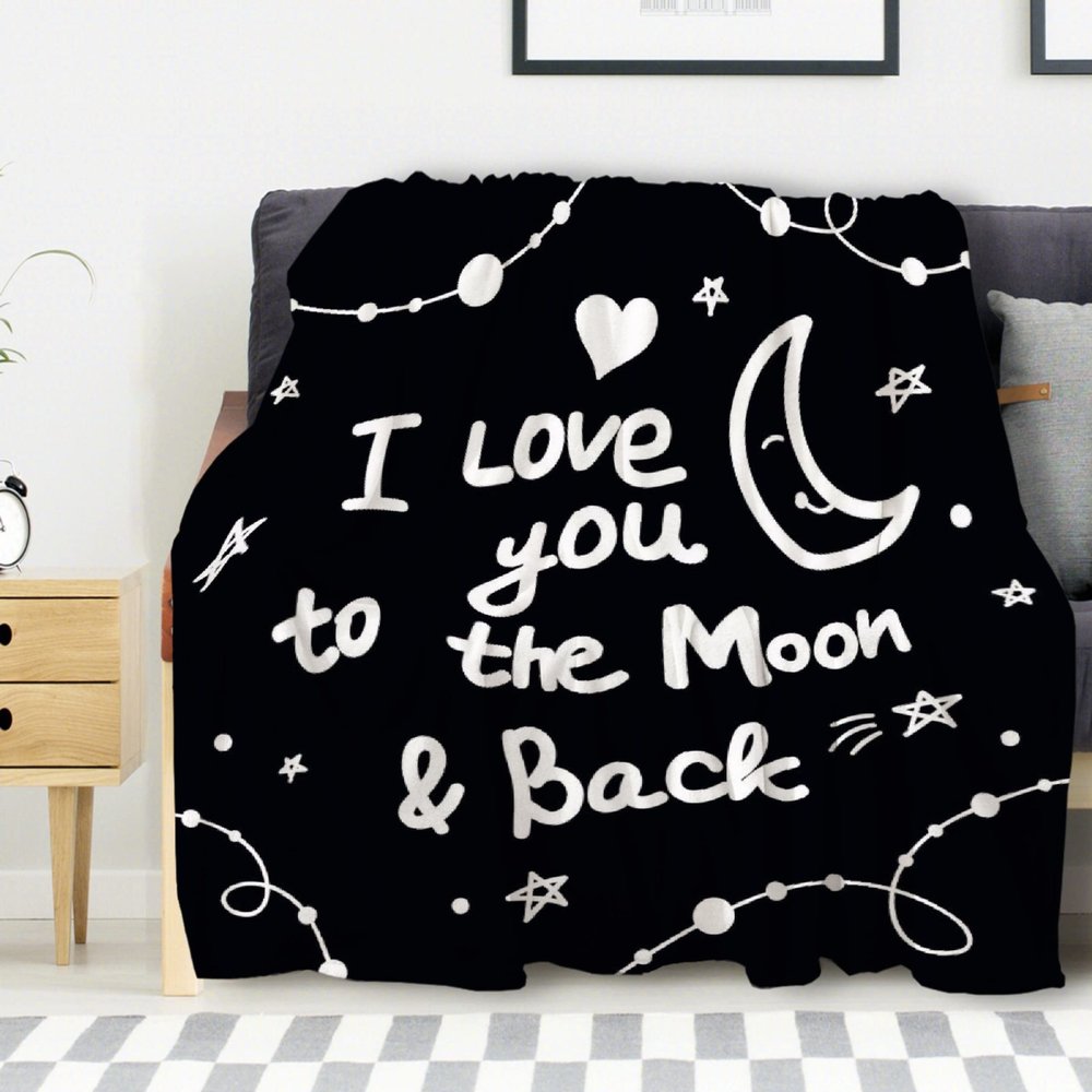 Avalokitesvara I Love You to The Moon and Back Love Stars Flannel Blanket Super Soft and Warm for Bed Couch Sofa 120x90 Inch King Blanket for Family