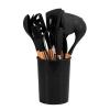 12 Piece Silicone Cookware Set Colorful Wooden Handle Silicone Cookware Set Cookware, Silicone Cookware Non-Stick Cookware Set,Black view 1