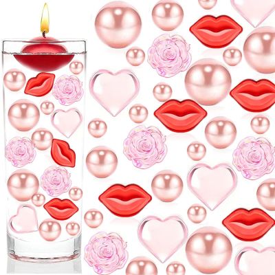 Cqueni 116 PCS Valentine's Vases Fillers, Rose/Red Lip/Heart Shaped Beads Set Plastic Vases Fillers Vases Beads Valentine's Wedding Home Party Table Decor Centerpieces