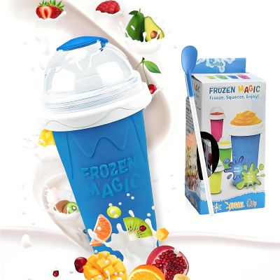 DASZERX Slushie Maker Cup - Quick Frozen Magic Slushy Maker Cup, DIY Homemade Squeeze Icy Cup, Portable Smoothie Slushie Cup with Spoon and Straw for Juices, Milk and Slushies Maker (Blue)
