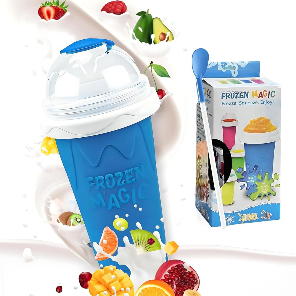 DASZERX Slushie Maker Cup - Quick Frozen Magic Slushy Maker Cup, DIY Homemade Squeeze Icy Cup, Portable Smoothie Slushie Cup with Spoon and Straw for Juices, Milk and Slushies Maker (Blue)