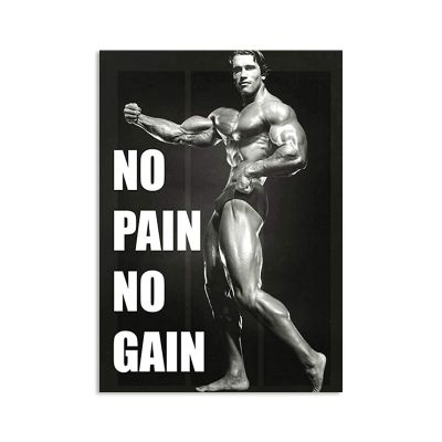 REYTOL Arnold Schwarzenegger Canvas Wall Art No Pain No Gain Inspirational Quote Posters Black And White Fitness Wall Painting Gym Home DecorNo Frame