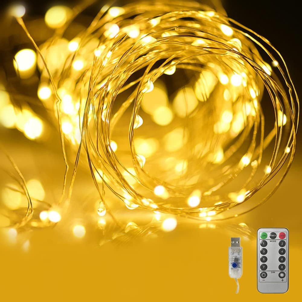 Fantasee Copper Wire String Lights USB Powered LED Fairy Lights 8 Modes with Timer Remote Control for Home Bedroom Birthday Party Wedding Christmas Festival Decor (98.4ft 300leds, Warm White)