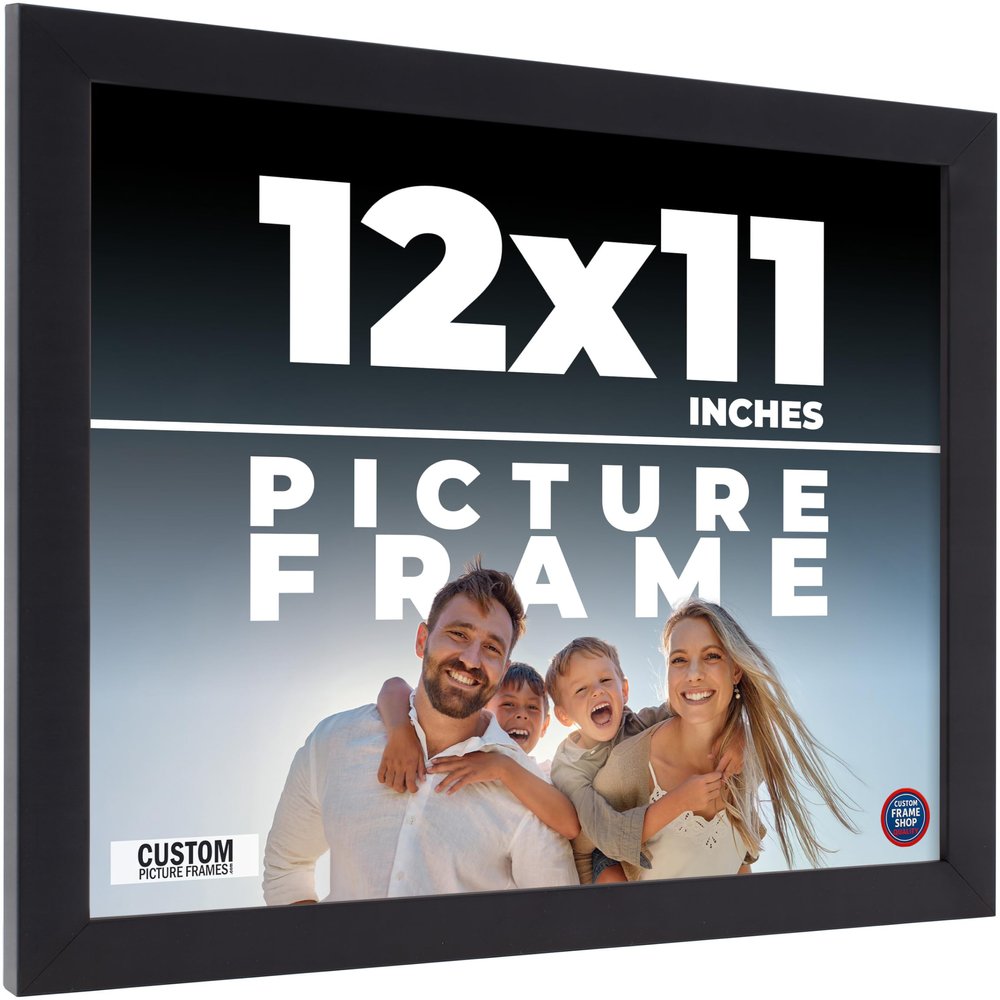 12x11 Frame Black Real Wood Picture Frame Width 0.75 Inches | Interior Frame Depth 0.5 Inches | Noir Classique Mid Century Photo Frame Complete with UV Acrylic, Foam Board Backing & Hanging Hardware