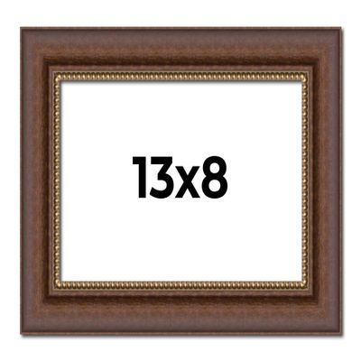 13x8 Frame Brown Beaded Copper Solid Wood Picture Frame Width 2 Inches | Interior Frame Depth 0.5 Inches | Marron Photo Frame | Complete with UV Acrylic, Foam Board Backing & Hanging Hardware