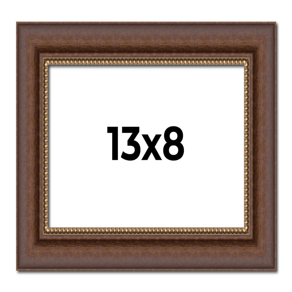 13x8 Frame Brown Beaded Copper Solid Wood Picture Frame Width 2 Inches | Interior Frame Depth 0.5 Inches | Marron Photo Frame | Complete with UV Acrylic, Foam Board Backing & Hanging Hardware