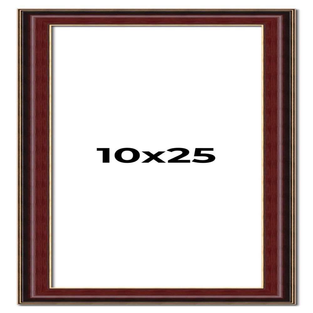 10x25 Frame Mahogany Brown with Gold Trim | Solid Wood Picture Frame Width 1.5 Inches | Interior Depth 0.5 Inches | Charles Executive Frame with UV Acrylic, Foam Board Backing & Hanging Hardware