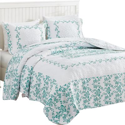 Beatrice Home Fashions Mafalda Embroidered Bedspread, Lightweight, All-Season, Full, Blue