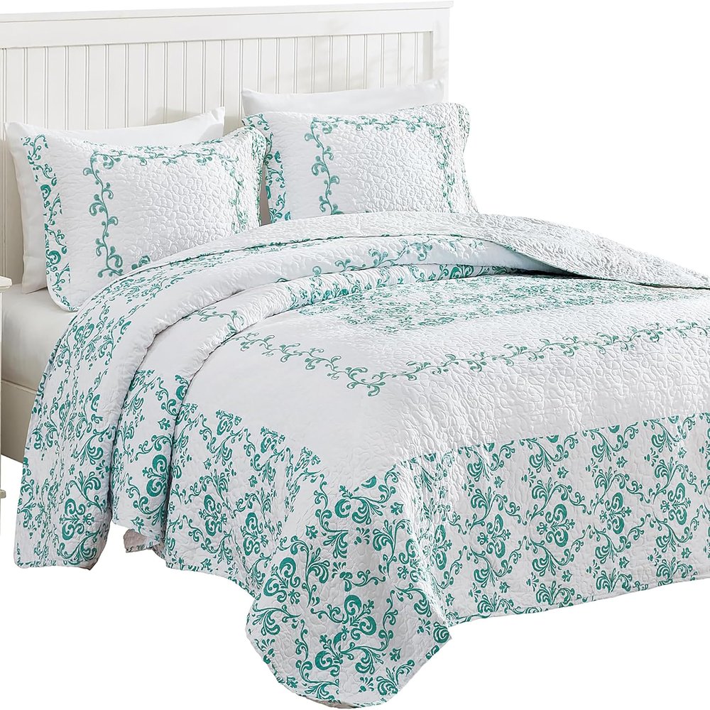 Beatrice Home Fashions Mafalda Embroidered Bedspread, Lightweight, All-Season, Full, Blue