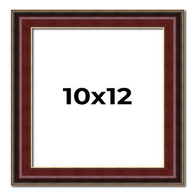 10x12 Frame Mahogany Brown with Gold Trim | Solid Wood Picture Frame Width 1.5 Inches | Interior Depth 0.5 Inches | Charles Executive Frame with UV Acrylic, Foam Board Backing & Hanging Hardware