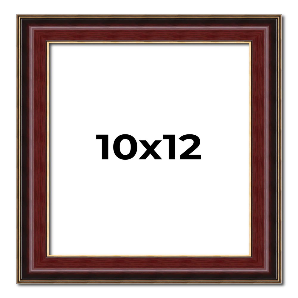 10x12 Frame Mahogany Brown with Gold Trim | Solid Wood Picture Frame Width 1.5 Inches | Interior Depth 0.5 Inches | Charles Executive Frame with UV Acrylic, Foam Board Backing & Hanging Hardware