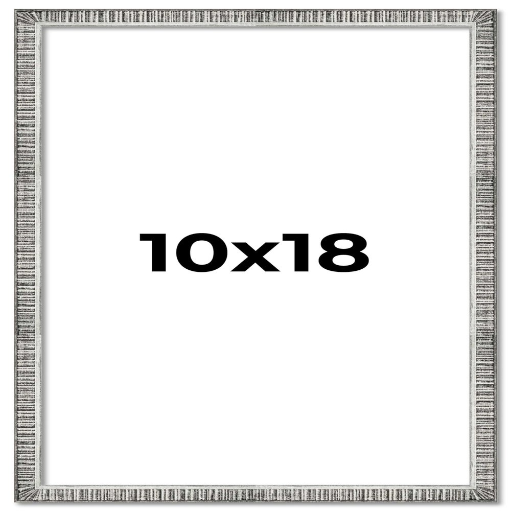 10x18 Frame Silver Grey Distressed Solid Wood Picture Frame | 0.75 Inch Moulding Width | Interior Depth 0.5 Inches | Kingsley Silver Rustic Frame with UV Acrylic, Foam Board Backing & Hanging Hardware
