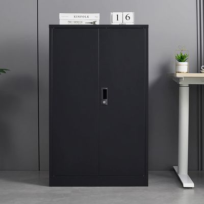 CNANXU Metal Storage Cabinet with Locking Doors and 2 Adjustable Shelves, Small Lockable Storage Cabinets with Lock for Garage Home Office and All The Places You Need (Black)