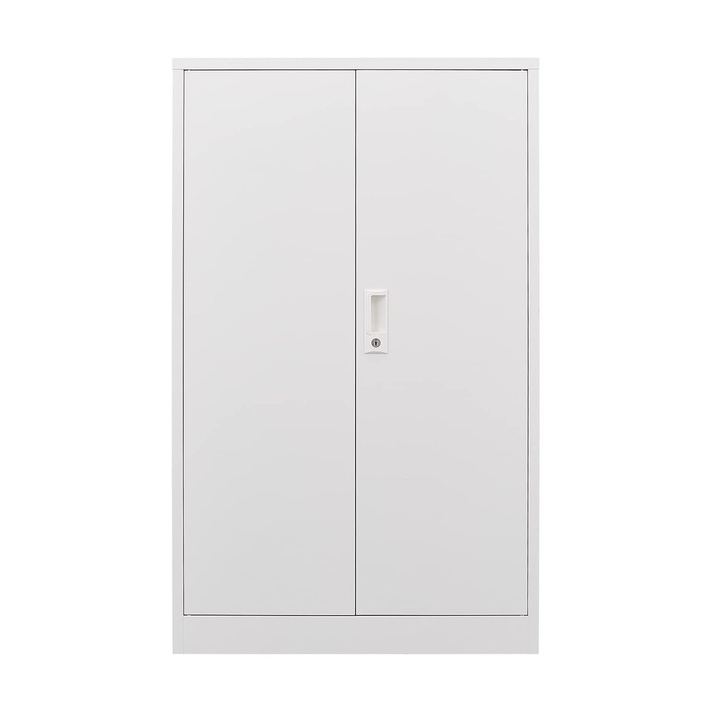 CNANXU Metal Storage Cabinet with Locking Doors and 2 Adjustable Shelves, Small Lockable Storage Cabinets with Lock for Garage Home Office and All The Places You Need (White)