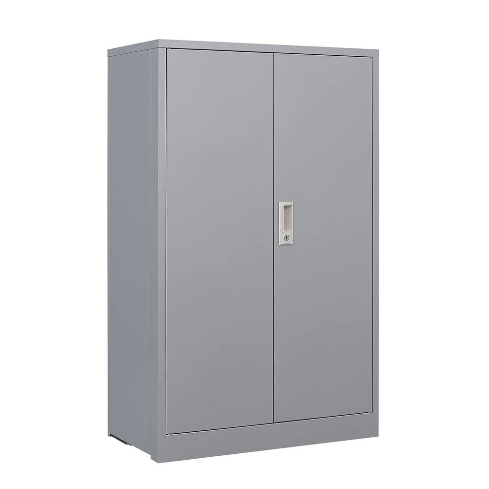 CNANXU Metal Storage Cabinet with Locking Doors and 2 Adjustable Shelves, Small Lockable Storage Cabinets with Lock for Garage Home Office and All The Places You Need (Gray)