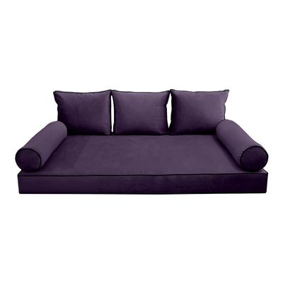 Prolinemax Style V3 Twin-XL Size Velvet Contrast Pipe Indoor Daybed Bolster Pillow Cushion Mattress Fitted Sheet |Cover ONLY| AD339